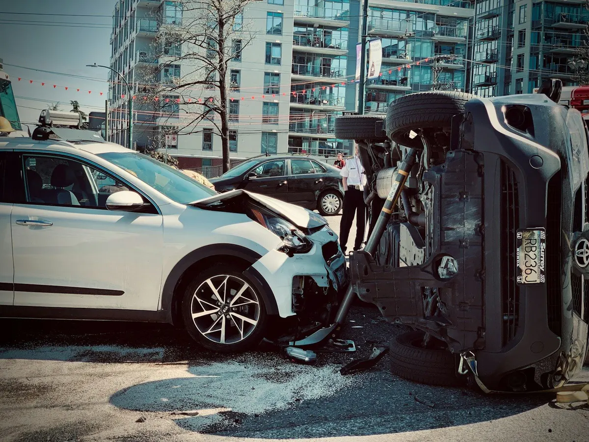 Overturned car after a collision